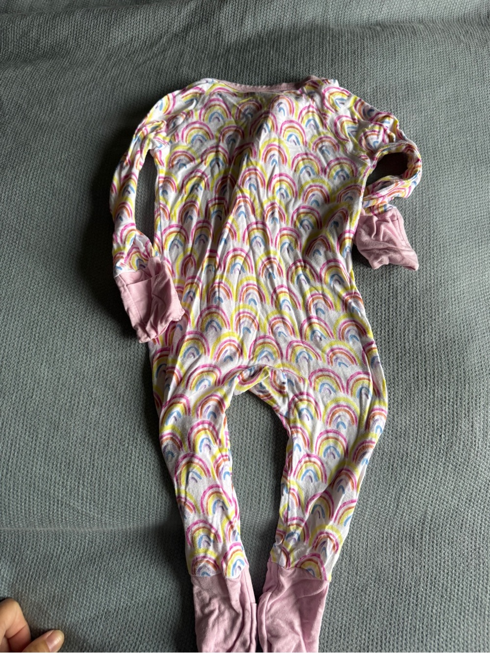 Little Sleepies Rainbow Print Footed One-Piece with Pink Cuffs